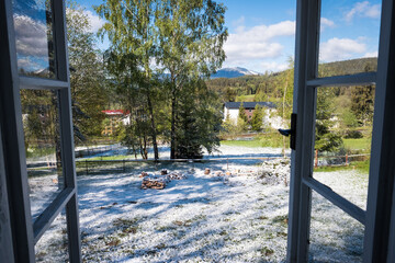 winter view  to the nature with mountains and trees, sumava, national park, czech republic