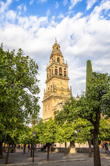 Fototapeta na wymiar Torre de Alminar of the Mezquita Cathedral in Cordoba, Spain