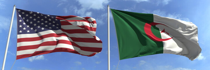 Fototapeta na wymiar National flags of the USA and Algeria, 3d rendering