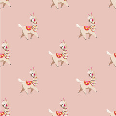 Illustration with alpaca and cactus plants. Vector seamless pattern with Llama.