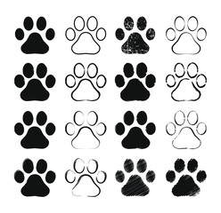 Animal paw print vector icon. Dog or cat footprint trail sign. Painted ink and grunge style texture. Pet foot shape mark symbol. Petshop store or vet logo. Black silhouette isolated on white backgroun