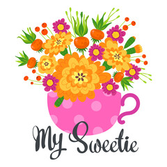 My sweetie floral, natural postcard, greeting card template.