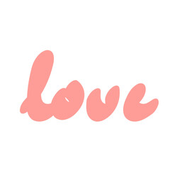 lettering word Love on Valentines Day Hand drawn typography isolated on the white background. Fun brush ink calligraphy inscription for winter greeting invitation card or print design.