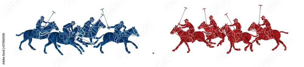 Wall mural horses polo players action cartoon cartoon graphic vector