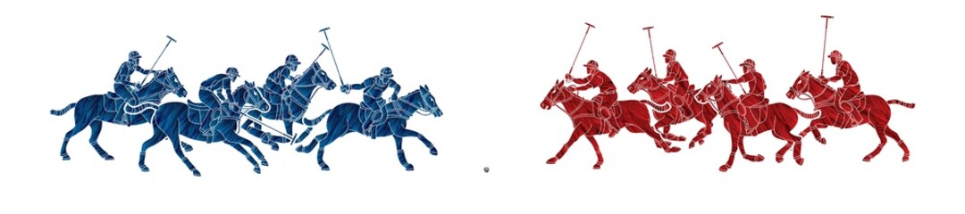 Fototapeta na wymiar Horses Polo players action cartoon cartoon graphic vector
