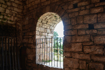 SANCTUARY DE SANT PERE DE MONTGRONY, CATALONIA, EUROPE 2020. The Romanesque church of Sant Pere de Montgrony has views of Montseny and Pedraforca. It is located in the Ripolles region