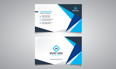 Blue modern creative business card and name card, horizontal simple clean template vector design,