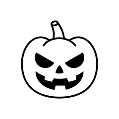 Evil smile pumpkin. Jack O lantern. Scary Halloween Pumpkin Icon. Happy Halloween concept. Simple black and white symbol. Isolated pumpkin icon. White background. Vector illustration, outline,clip art