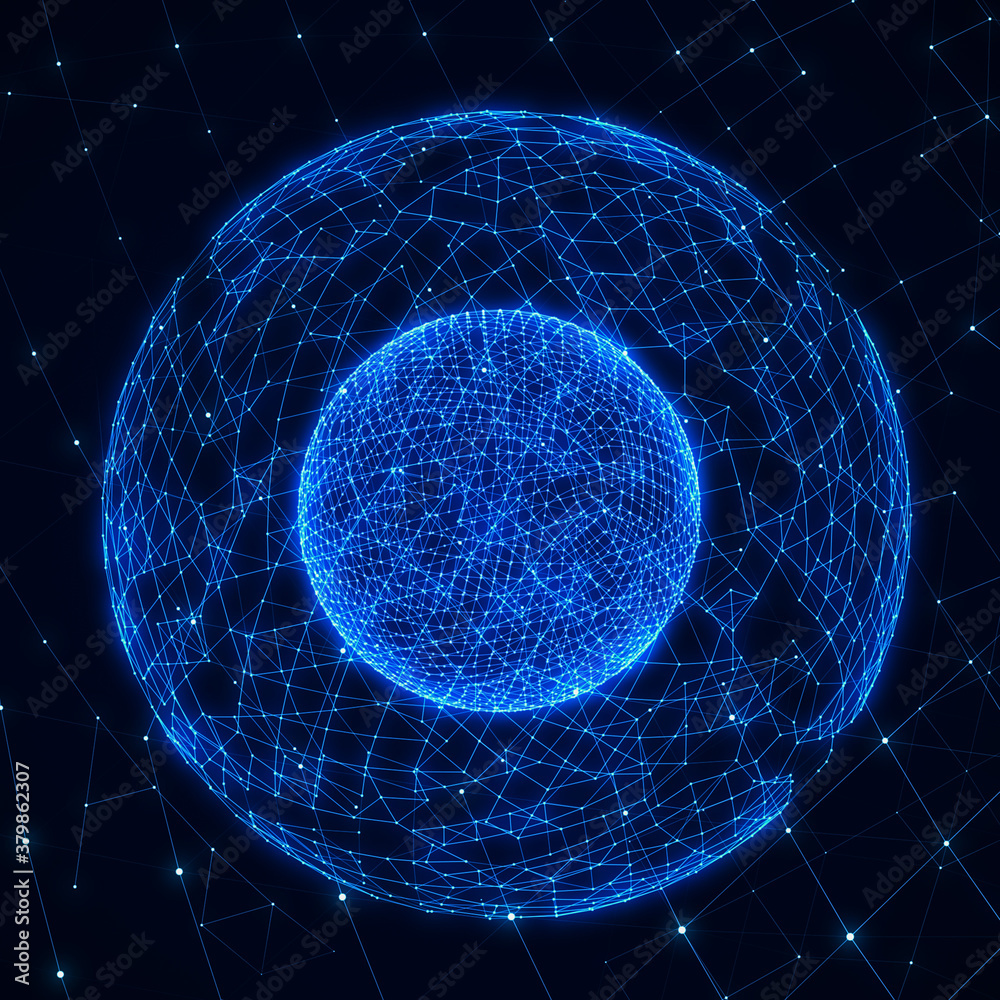 Poster Sphere with dot and lines. Global network connection. Science and technology background. 3D