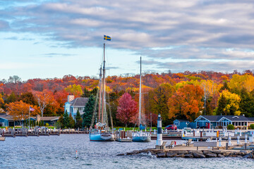 Sister Bay Town harbour view in Door County of Wisconsin - obrazy, fototapety, plakaty