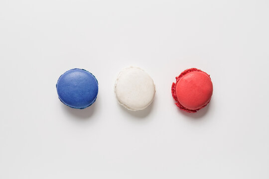 Paris macarons in the colours of the French flag