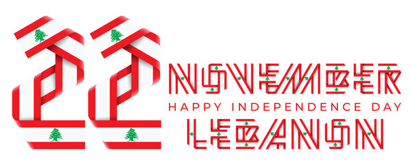 November 22, Independence Day of Lebanon congratulatory design with Lebanese flag elements.