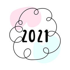 Hand drawn badge - 2021. New year concept. illustration on white background. 