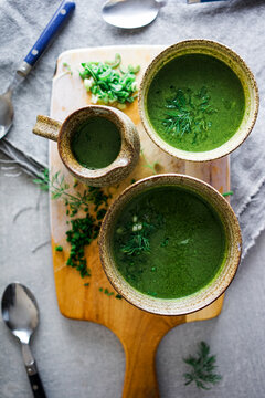 Healthy homemade spinach,dill,ginger and spring onion soup.