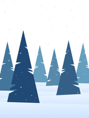 Obraz premium Vector Christmas winter background with snowy pine forest landscape.