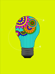 Bulb illustration with inside a colorful mandala design