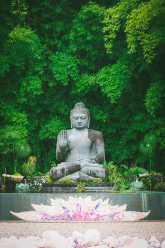 Buddha statue in zen meditation garden