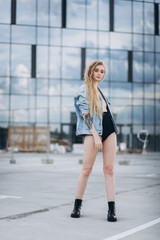 Obraz premium Close up portrait of fashion woman outdoors in sexy style. Sensual beauty concept