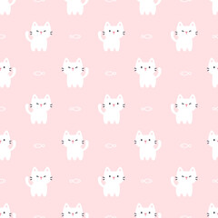 Cute cat and fish seamless pattern background