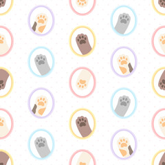 Cute cat paw footprints seamless pattern background