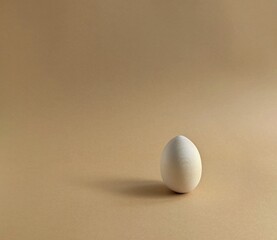 Wooden easter egg for painting on a pastel background. Scene with geometrical forms. Copy space.