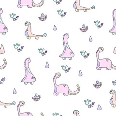 Childish seamless pattern with hand drawn dinosaurs. Trendy vector background. Perfect for kids apparel, fabric, textile, nursery decoration, wrapping paper.