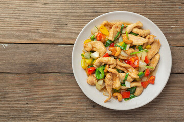 Fried Chicken with Cashew Nuts Thai Food.