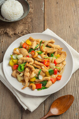 Fried Chicken with Cashew Nuts Thai Food.