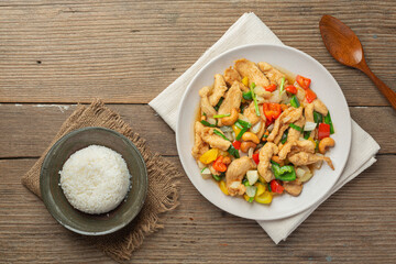 Fried Chicken with Cashew Nuts Thai Food.