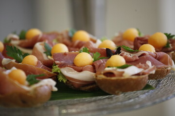 Cattering mit belegten Brötchen, Sanwiches, Dekoration.