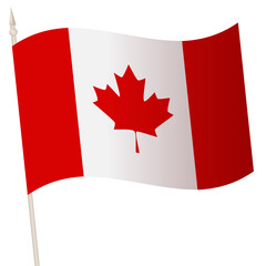 Fototapeta na wymiar Vector Waving flag on a flagpole. The national flag of Canada. Color symbol isolated on white.