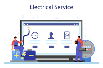 Fototapeta na wymiar Electricity works service online service or platform. Professional