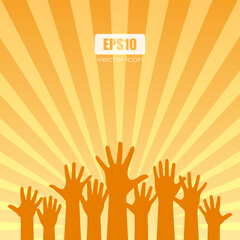 People crowd with rised hands, vector poster