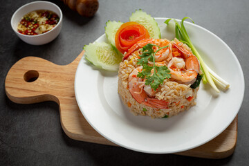 American Shrimp Fried Rice served with Chili Fish Sauce Thai Food.