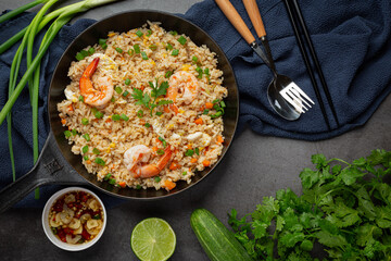 American Shrimp Fried Rice served with Chili Fish Sauce Thai Food.