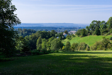 Panoramic view of landscape and sandstone rock formations in Cesky Raj (Czech Paradise), Europe