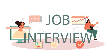 Job interview typographic header. Idea of employment and hiring.