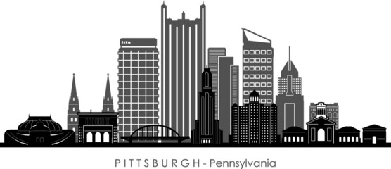 PITTSBURGH City Pennsylvania Skyline Silhouette Cityscape Vector - obrazy, fototapety, plakaty