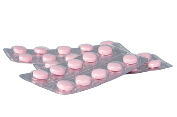 Pink pills for virus medcine isolated on the white