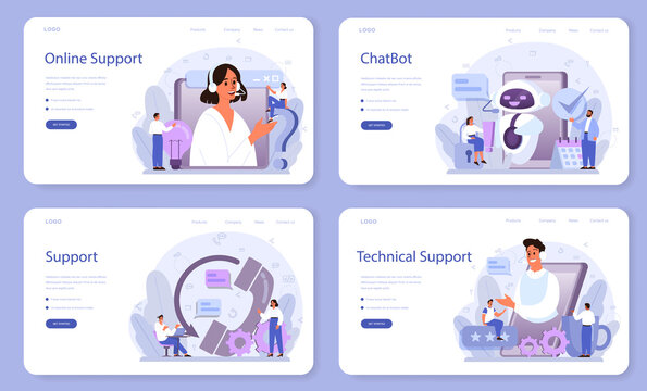 Technical support web banner or landing page set. Idea of customer