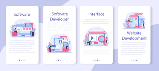 Software developer mobile application banner set. Idea of programming