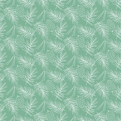 Naklejka na ściany i meble Christmas seamless pattern with fir branches and cones. New year vector background.