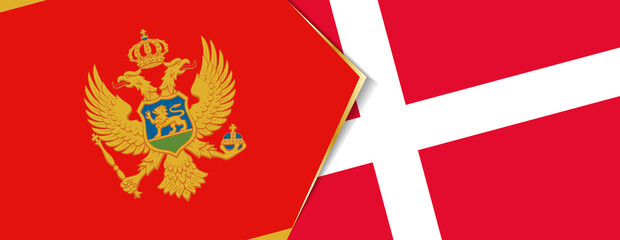 Montenegro and Denmark flags, two vector flags.