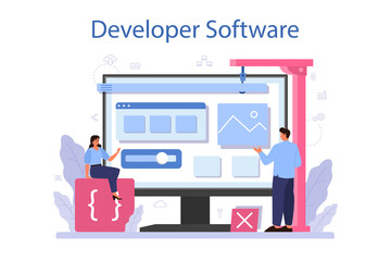 Software developer online service or platform. Idea of programming
