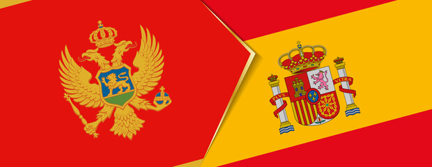 Montenegro and Spain flags, two vector flags.