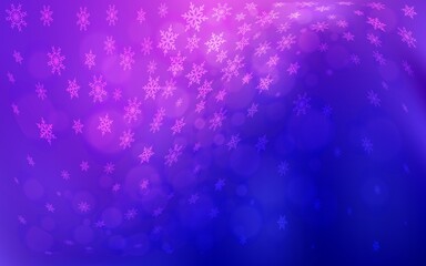 Light Pink, Blue vector texture with colored snowflakes. Blurred decorative design in xmas style with snow. The pattern can be used for year new  websites.