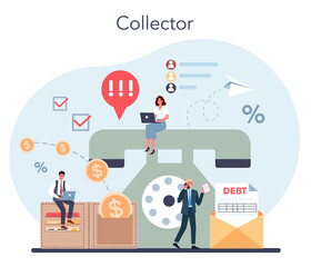 Debt collector concept. Pursuing payment of debt owed by person - obrazy, fototapety, plakaty