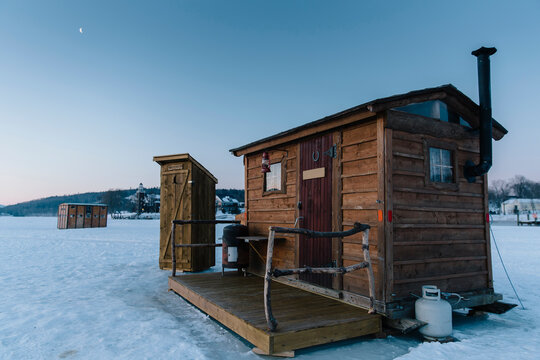 Ice House on Frozen Winter Morning