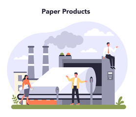 Paper production and wood industry concept. Paper factory