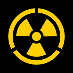 Radiation sign. Danger warning circle yellow sign. Yellow symbol on black background
